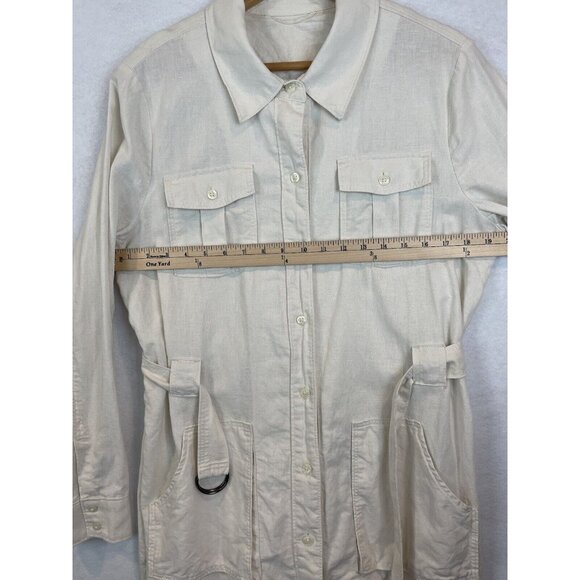 Belted Utility Jacket Women's Pleated Pocket Neutral Beige Size M? - Picture 6 of 7